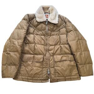 Vtg Pioneer Wear Quilted Puffer Jacket Sherpa Collar Tan Brown Winter Coat‎ |V1